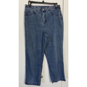 Alfred Dunner Womens Petite Blue Jean Capris Embellished Pockets 10P